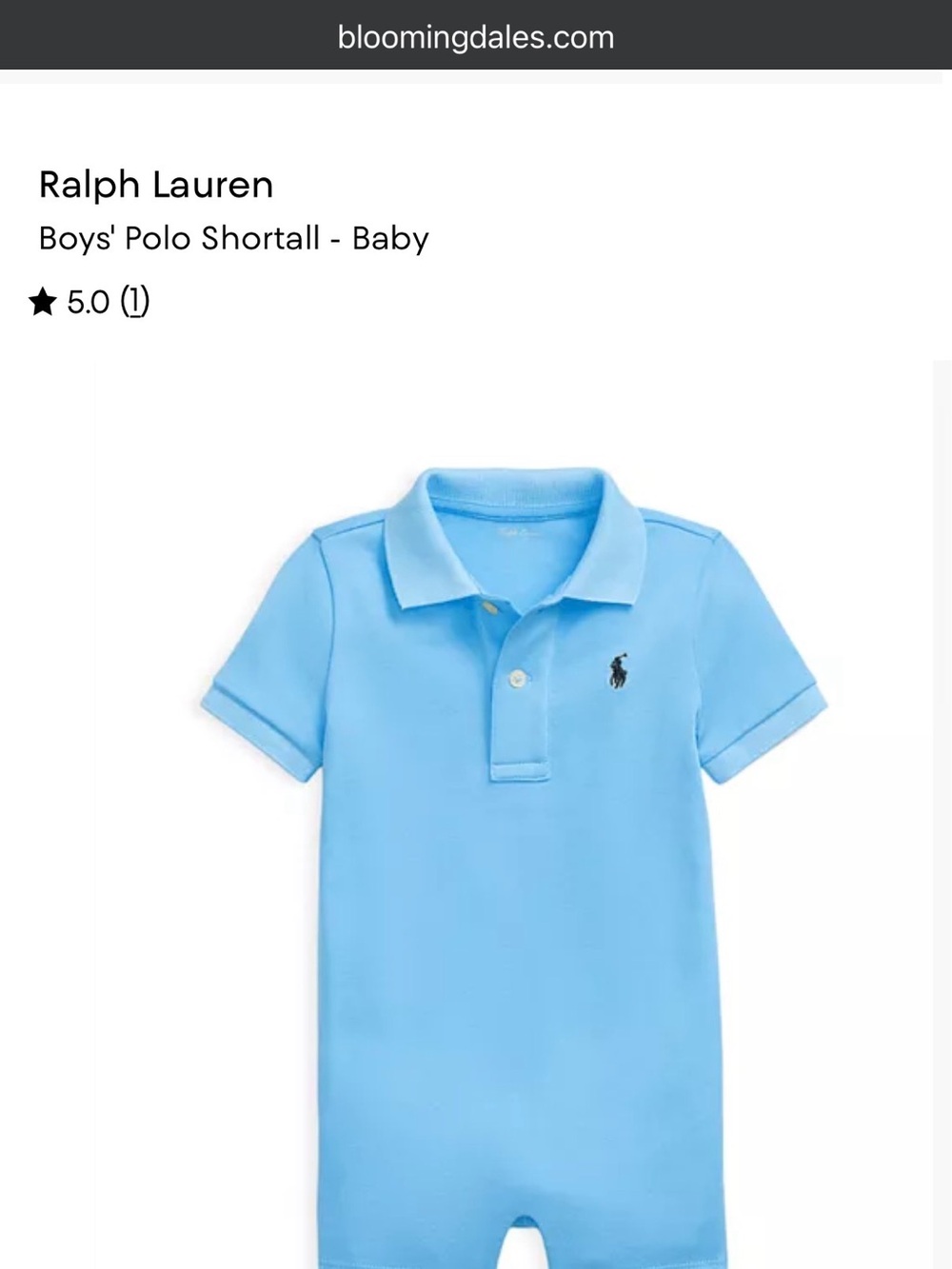 Ralph Lauren Baby Blue Polo Shortall with Logo